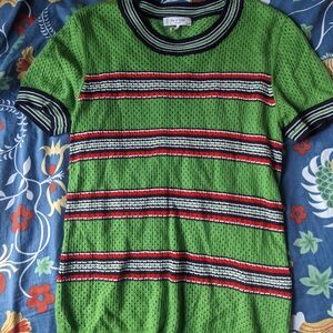 Rag & Bone Green Striped Short Sleeve Top Sweater